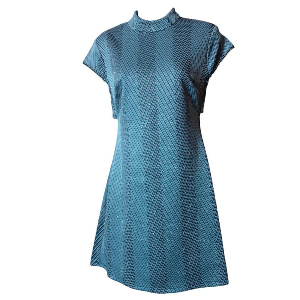 Teeze Me Size 5/6 Mock Neck Cut Out Back Metallic Blend Short Dress